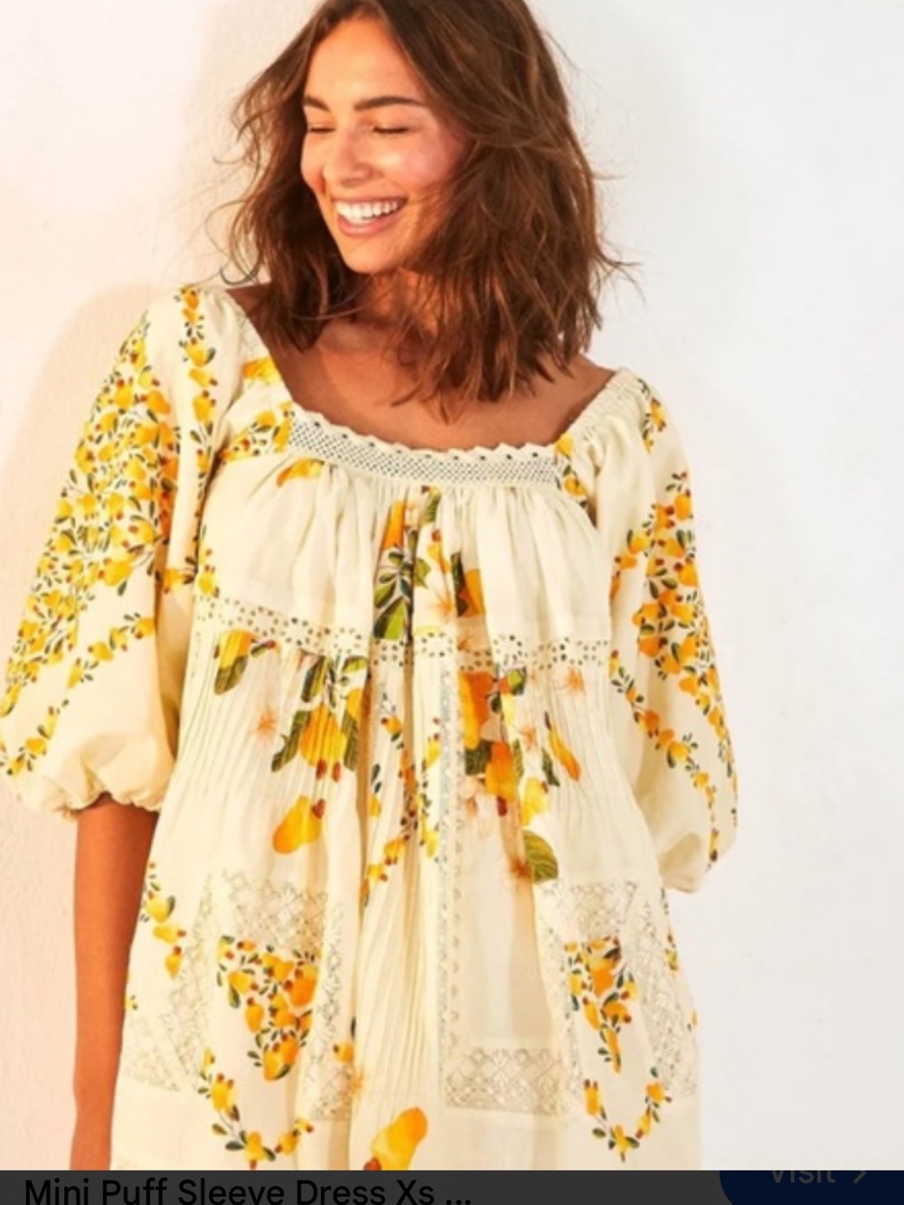 NWT retail $235 size M #FarmRio,#Reclectic. “Off-White Cashew Mini Dress”.